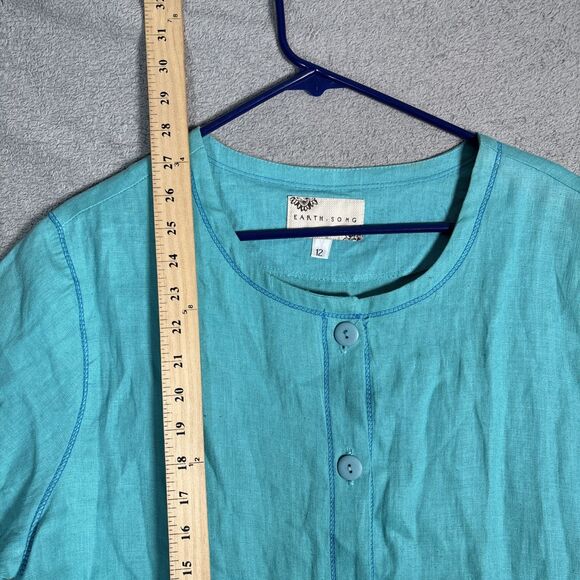 Earth Song Skirt Set Womens Size 12 Teal Linen Blend Gauze Boho Hippie Lagenlook - Picture 8 of 16